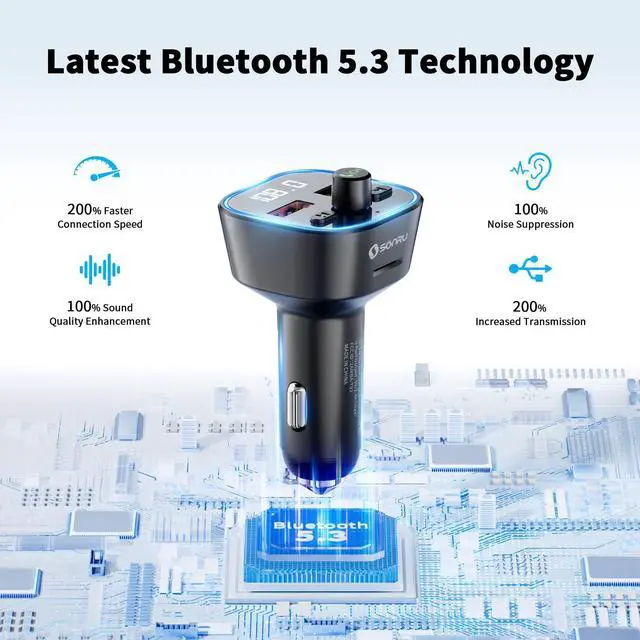 Alt view image 9 of 14 - Bluetooth 5.3 FM Transmitter, Wireless Radio Adapter Car Kit, Audio Receiver Car Charger, Wireless FM Radio Transmitter, Hands-Free Calling and 2 USB Ports Charger