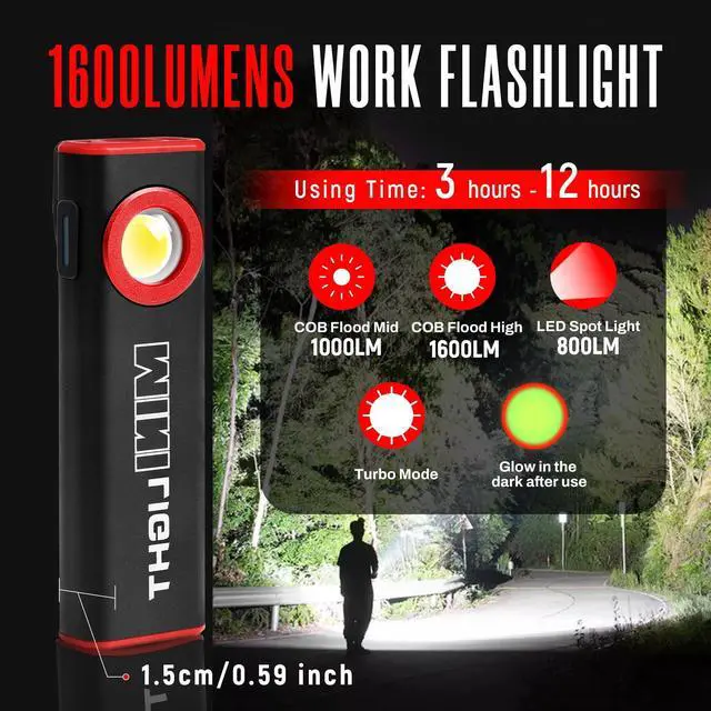 Alt view image 9 of 14 - Flashlight, 1600 Lumens Mini Magnetic Flat EDC Flashlight with Clip, 3 Modes Portable Ultra-Light Bright Waterproof Pocket Light for Working, Camping, Repairing, Emergencies