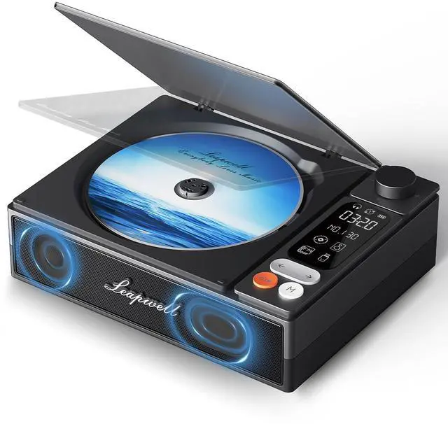 Alt view image 8 of 14 - CD Player Portable Bluetooth Desktop CD Players for Home with Speakers Rechargeable Small Retro CD Player with LCD Screen Optical USB Black