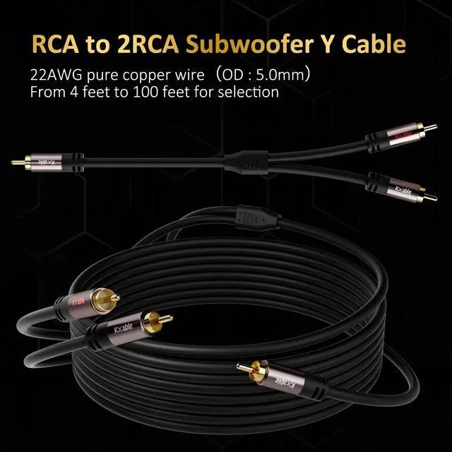 Alt view image 12 of 12 - RCA Y-Adapter Splitter Cable 25 Feet, 1 RCA Male to 2 RCA Male Stereo Audio Subwoofer Cable, Bi-Directional, for Home Theater, Hi-Fi System, Amplifier, Speaker, 24K Gold Plated, OD:5.0MM