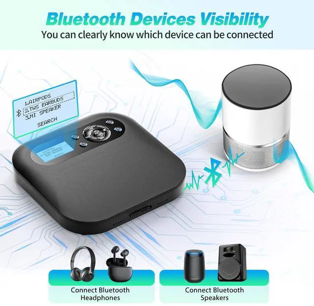 Alt view image 9 of 14 - CD Player Portable Bluetooth CD Player with Speakers and FM Transmitting Portable CD Players Rechargeable for Home Small Player for car with LCD Screen Anti-Skip Backlight Design Upgraded