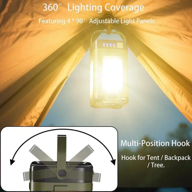 Alt view image 9 of 14 - Solar LED Camping Lantern Portable IPX4 Waterproof Camping Lamp Rechargeable with 2000mAh Solar Charging & LED Power Indicator Lantern with 6 Modes Portable Flashlight Tent Lights for Camping Hiking