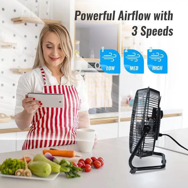 Alt view image 9 of 14 - Floor Fan 9 Inch, 3-Speed Portable Metal Fan with Adjustable Tilt, Quiet Small Cradle Floor Fan for Home, Office, Bedroom