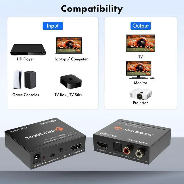 Alt view image 13 of 14 - HDMI Audio Extractor 4K 60Hz & ARC Support, HDMI to RCA Optical Compatible with Dolby Digital DTS Stereo for Laptop Blu-Ray Gaming Consoles (JTECH-AE4KA)