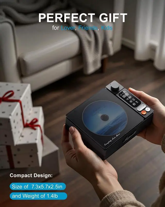 Alt view image 12 of 14 - CD Player Portable Bluetooth Desktop CD Players for Home with Speakers Rechargeable Small Retro CD Player with LCD Screen Optical USB Black