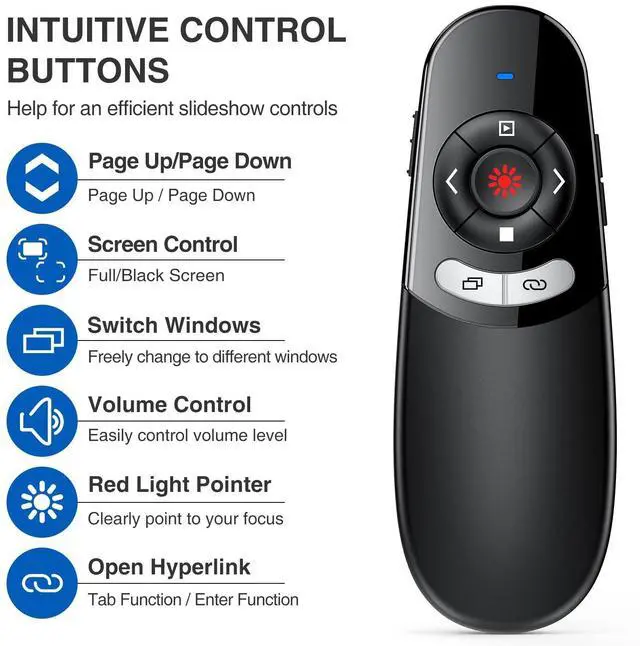 Alt view image 10 of 14 - 2 in 1 Type C and USB Presentation Clicker for Powerpoint Presentations,RF 2.4GHz Wireless Presenter Remote Slide Advancer with Volume Control for Mac Laptop Computer Office Classroom