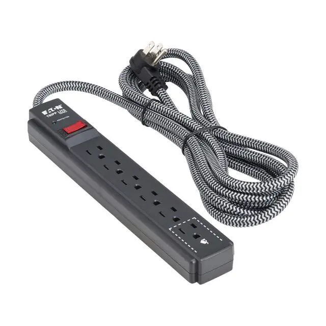 Alt view image 12 of 14 - 6-Outlet Surge Protector Power Strip, Flat Plug 10ft Braided Extension Cord, 1200 Joules, 15A Circuit Breaker, Lifetime Manufacturer's Warranty & $10,000 Insurance (TLP610DB)