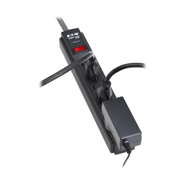Alt view image 10 of 14 - 6-Outlet Surge Protector Power Strip, Flat Plug 10ft Braided Extension Cord, 1200 Joules, 15A Circuit Breaker, Lifetime Manufacturer's Warranty & $10,000 Insurance (TLP610DB)