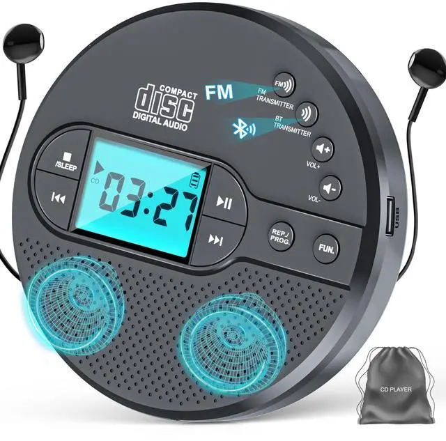 Alt view image 8 of 14 - Portable CD Player with 2000mAh Rechargeable Battery-Bluetooth Connect CD Player with 3.5mm Headphones Jack,FM Transmitter,LCD Screen,AUX,Built-in Speaker,USB MP3 Player, Anti-Shock Protection for Car