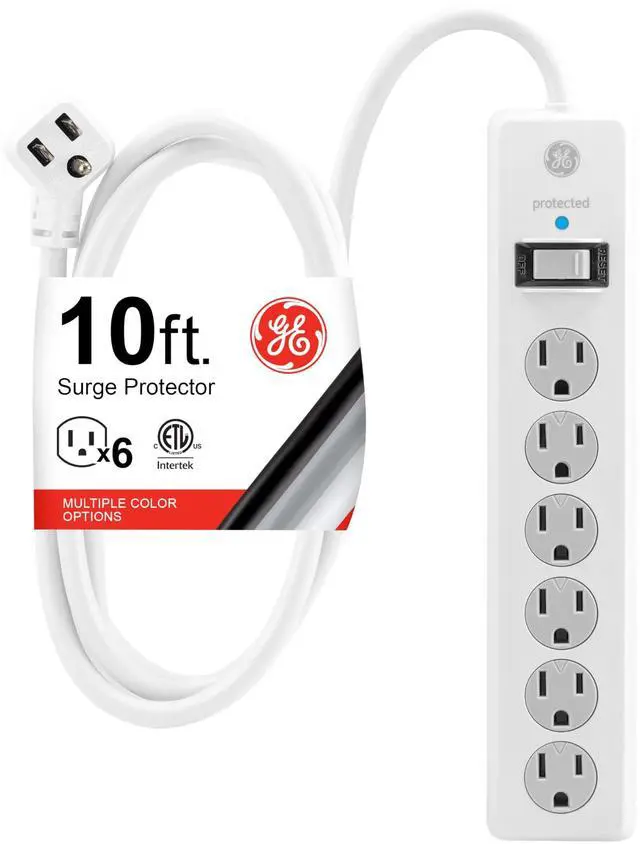 Alt view image 7 of 12 - Surge Protector Power Strip, 10 Ft Extension Cord, 6 Outlet Extender, 800 Joules, Flat Plug, Twist-to-Close Safety Covers, ETL Listed, White, 14092