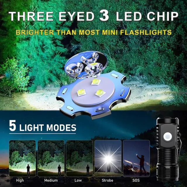Alt view image 14 of 14 - Rechargeable Flashlights 4 Pack, Mini Flashlight High Lumens 3 LED Emergency Handheld Flashlight, 5-Modes Mini Rechargeable Flashlight for Camping Biking Hiking Outdoor Home Emergency