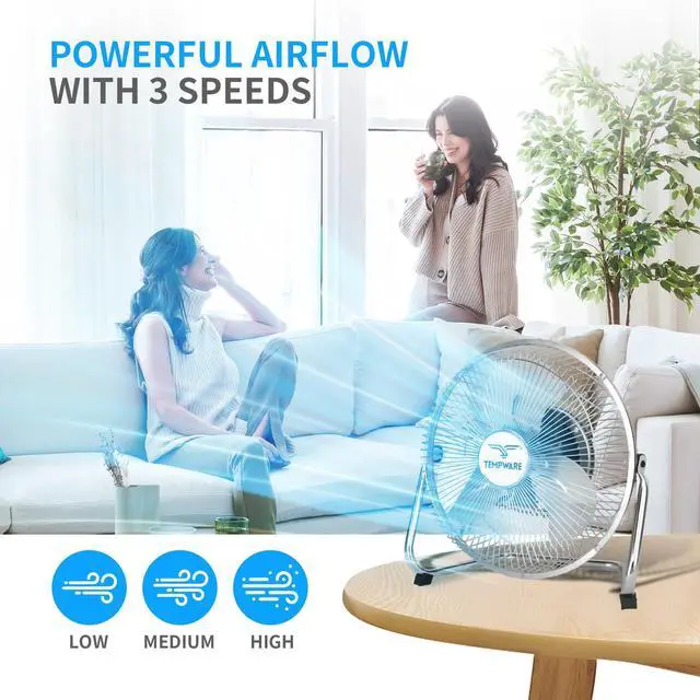 Alt view image 10 of 14 - 9 inch Floor Fan, 3-Speed Portable Metal Fan with Adjustable Tilt, Quiet Small Cradle Floor Fan for Home, Office, Bedroom