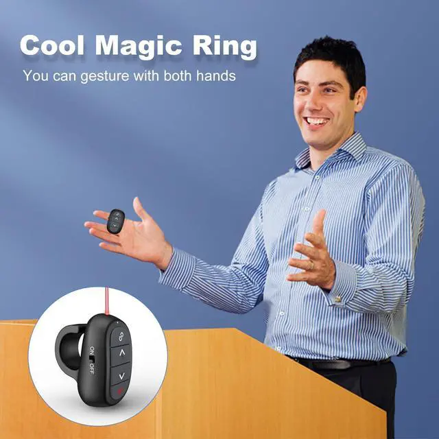 Alt view image 9 of 14 - Presentation Clicker PowerPoint Wireless Presenter Remote: Laser Pointer Computer Clickers, Hyperlink Finger Ring Project Power Point PPT Clicker for Mac Laptop Office, Slideshow Google Slide Advancer