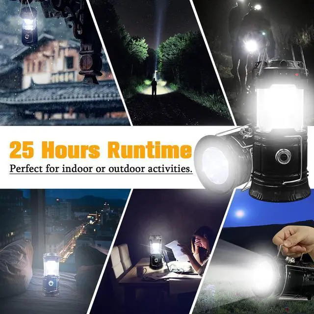 Alt view image 9 of 10 - Collapsible Portable LED Camping Lantern Lightweight Waterproof Solar USB Rechargeable LED Flashlight Survival Kits for Indoor Outdoor Home Emergency Light Power Outages Hiking Hurricane 4-Pack