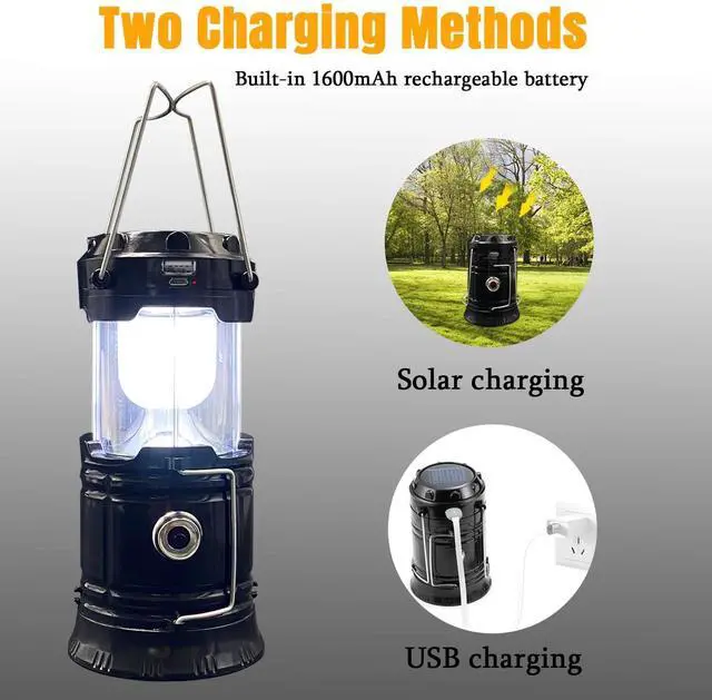 Alt view image 10 of 10 - Collapsible Portable LED Camping Lantern Lightweight Waterproof Solar USB Rechargeable LED Flashlight Survival Kits for Indoor Outdoor Home Emergency Light Power Outages Hiking Hurricane 4-Pack