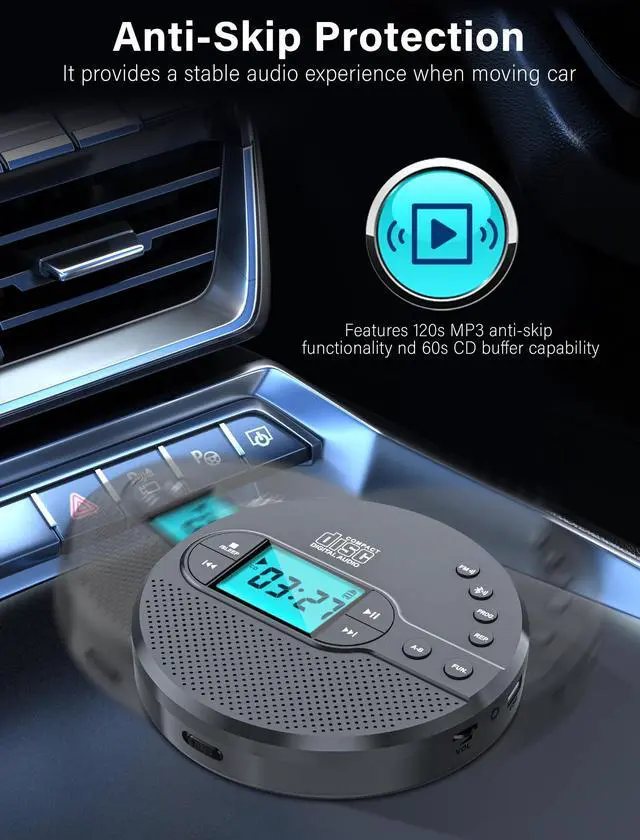 Alt view image 13 of 14 - Portable CD Player with 2000mAh Rechargeable Battery-Bluetooth Connect CD Player with 3.5mm Headphones Jack,FM Transmitter,LCD Screen,AUX,Built-in Speaker,USB MP3 Player, Anti-Shock Protection for Car