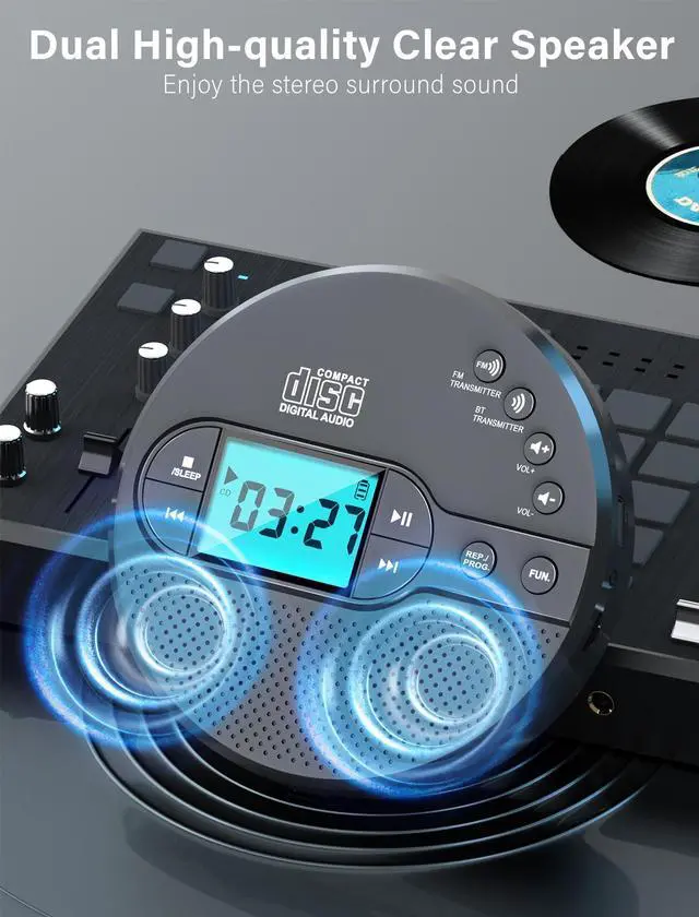 Alt view image 14 of 14 - Portable CD Player with 2000mAh Rechargeable Battery-Bluetooth Connect CD Player with 3.5mm Headphones Jack,FM Transmitter,LCD Screen,AUX,Built-in Speaker,USB MP3 Player, Anti-Shock Protection for Car