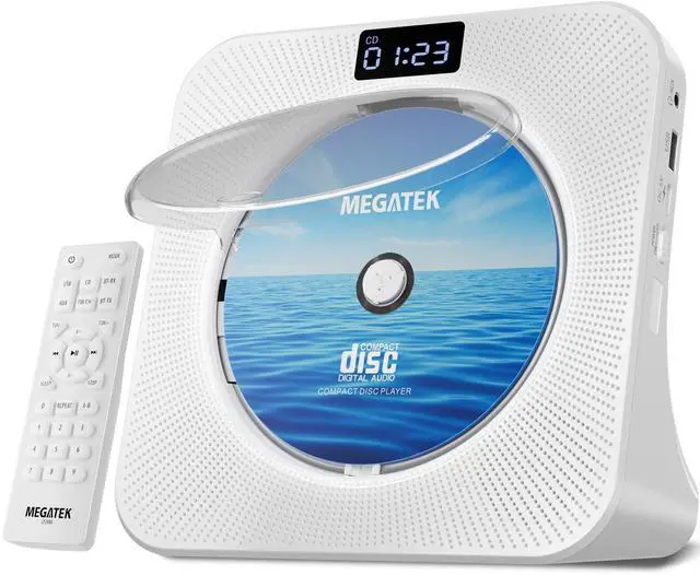 Alt view image 8 of 14 - Portable CD Player Bluetooth for Home, Desktop CD Player with Stereo Speakers, FM Radio, USB, LED Display, AUX/Headphone Jack, Remote White