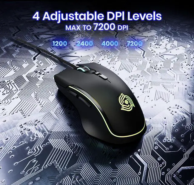 Alt view image 11 of 14 - Wired Gaming Mouse - Computer Corded Mouse with 6 Programmable Buttons, Up to 7200 DPI Optical Sensor, RGB Lighting, for PC Laptop, Black (Cool Viper)