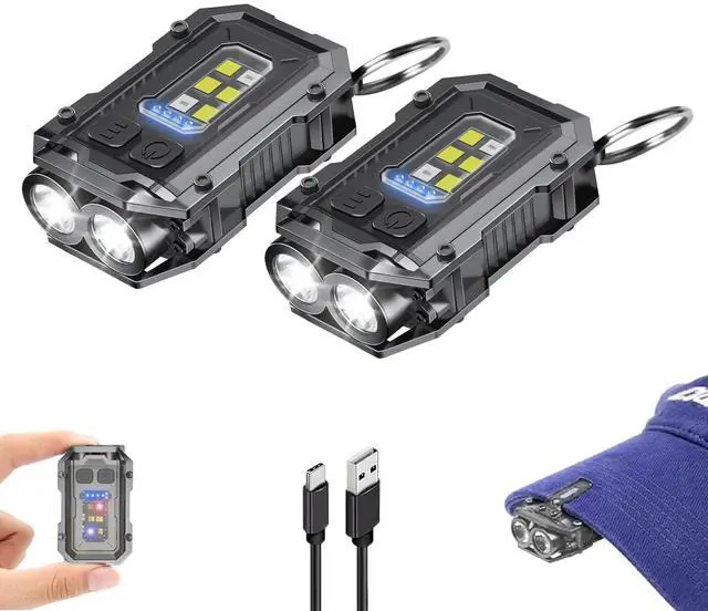 Alt view image 8 of 14 - 2PACK EDC Keychain Flashlight - Super Bright Mini Keychain Light with Hat Clip, Magnetic Base, Rechargeable Small Pocket Flash Lights for Emergency,Outdoor Activities,Walking Dog