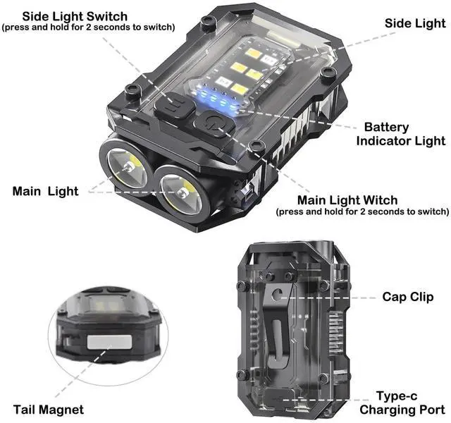 Alt view image 14 of 14 - 2PACK EDC Keychain Flashlight - Super Bright Mini Keychain Light with Hat Clip, Magnetic Base, Rechargeable Small Pocket Flash Lights for Emergency,Outdoor Activities,Walking Dog