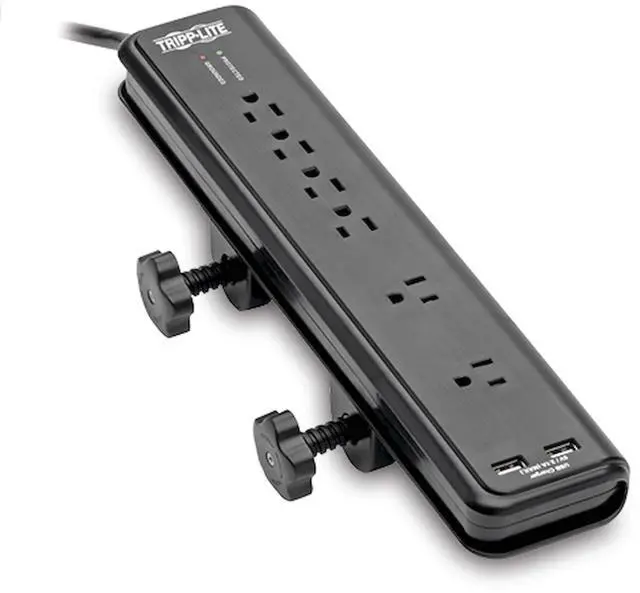Alt view image 8 of 14 - 6-Outlet Surge Protector Power Strip with Desk Clamp Mount, 6 Foot / 1.83M Cord, 2100 Joules Protection, Dual USB, 40,000 Insurance (TLP606DMUSB) Black