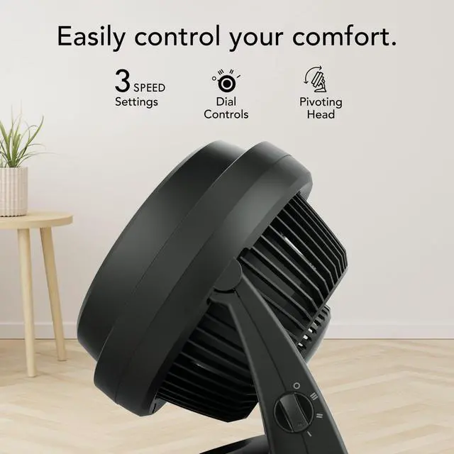 Alt view image 10 of 12 - 630 Mid-Size Whole Room Air Circulator, 3-Speed, Floor Fan for Bedroom, Office, Home, Adjustable Tilt Head, 9 in, Quiet Cooling, Large Electric Fan, Black