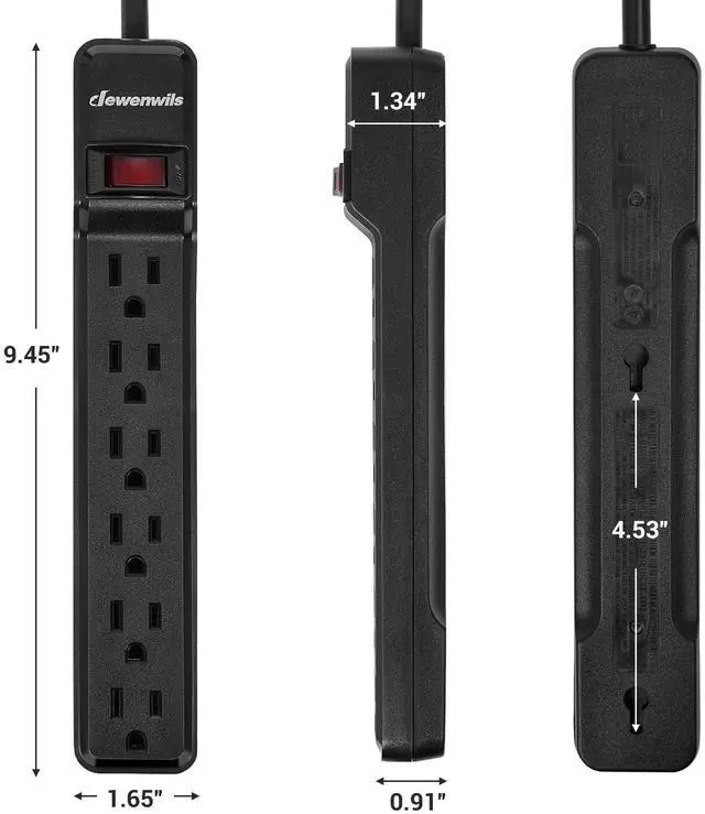 Alt view image 14 of 14 - 25FT Power Strip Surge Protector, 6-Outlet Strips with Low Profile Flat Plug, 15 Amp Circuit Breaker, 500 Joules, Wall Mount, UL Listed