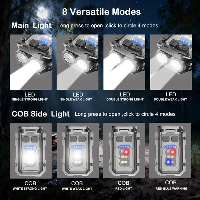 Alt view image 10 of 14 - 2PACK EDC Keychain Flashlight - Super Bright Mini Keychain Light with Hat Clip, Magnetic Base, Rechargeable Small Pocket Flash Lights for Emergency,Outdoor Activities,Walking Dog