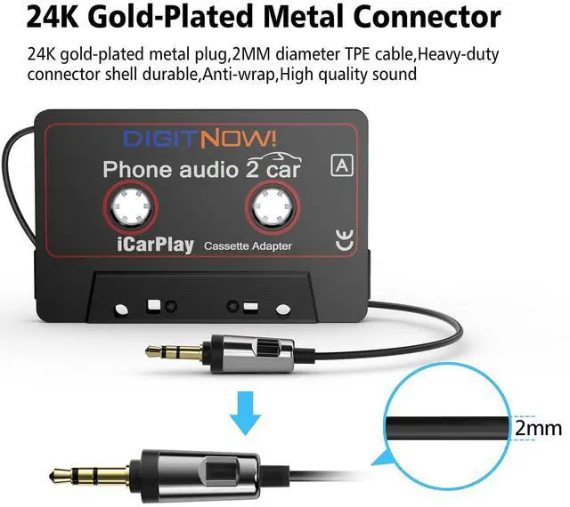 Alt view image 11 of 13 - Car Audio Cassette to Aux Adapter, 3.5MM Aux Audio Cable Tape Player for Smartphone/MP3 Player/CD Player, 3.7Ft Cable(Black)