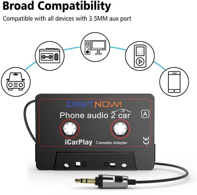 Alt view image 12 of 13 - Car Audio Cassette to Aux Adapter, 3.5MM Aux Audio Cable Tape Player for Smartphone/MP3 Player/CD Player, 3.7Ft Cable(Black)