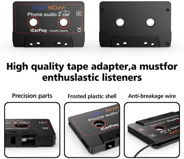 Alt view image 13 of 13 - Car Audio Cassette to Aux Adapter, 3.5MM Aux Audio Cable Tape Player for Smartphone/MP3 Player/CD Player, 3.7Ft Cable(Black)