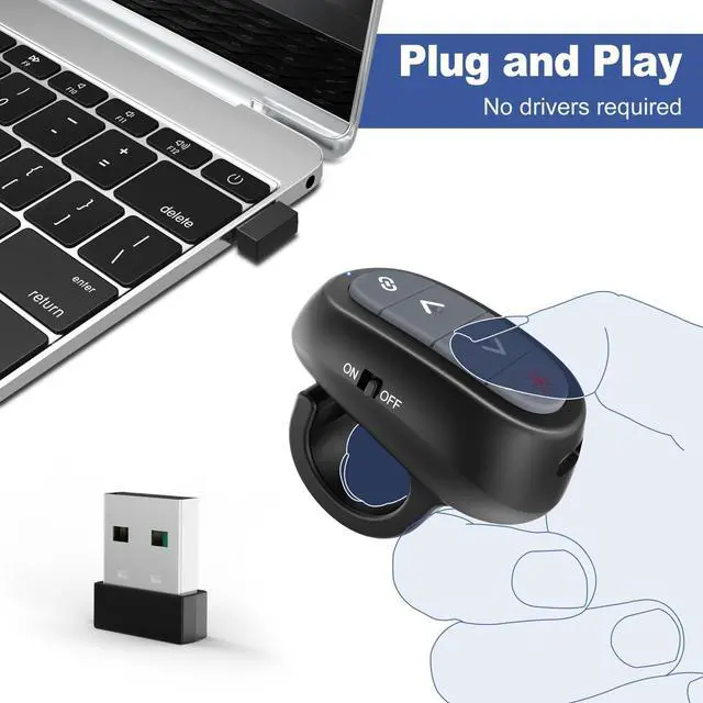 Alt view image 11 of 14 - Presentation Clicker PowerPoint Wireless Presenter Remote: Laser Pointer Computer Clickers, Hyperlink Finger Ring Project Power Point PPT Clicker for Mac Laptop Office, Slideshow Google Slide Advancer