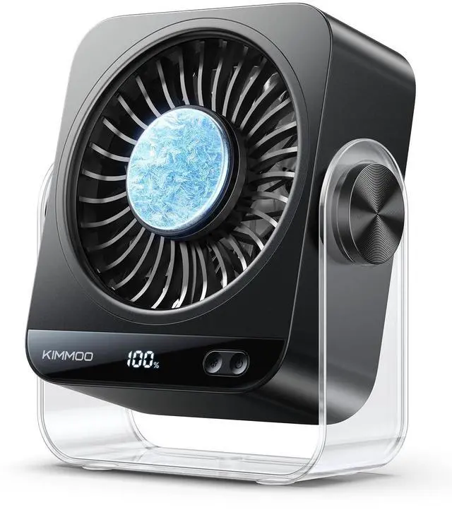 Alt view image 8 of 14 - USB Desk Fan for Bedroom, 199 Speeds Turbo Airflow, Portable Fan with Ice Cooling, Digital Display Quiet Table Fan, 270° Rotating Small Rechargeable Battery Desktop Fans for Home Office (Black)