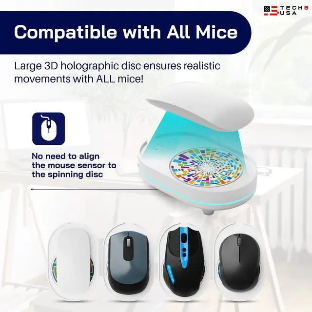Alt view image 11 of 13 - Undetectable Mouse Mover Jiggler with Ambient Glow Ring and Hologram Disc for Laptops, PC, No Software, Random Movement, Designed, Patented and Trademarked in USA - 3D Hologram Glass