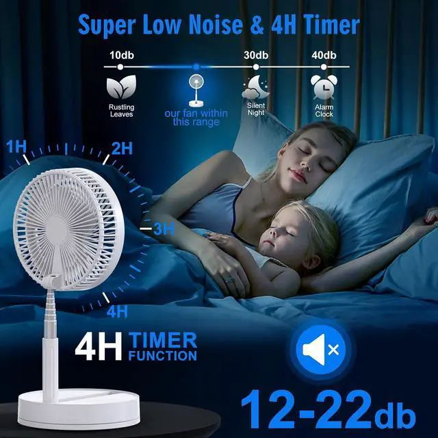 Alt view image 10 of 14 - Portable Foldable Rechargeable Oscillating Fan - 8.6" 8000mah Battery Operated USB C Small Fan Remote, Quiet Table Desk Fan Folding Standing Pedestal Fans for Bedroom Rome Office Camping Travel