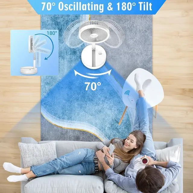 Alt view image 9 of 14 - Portable Foldable Rechargeable Oscillating Fan - 8.6" 8000mah Battery Operated USB C Small Fan Remote, Quiet Table Desk Fan Folding Standing Pedestal Fans for Bedroom Rome Office Camping Travel
