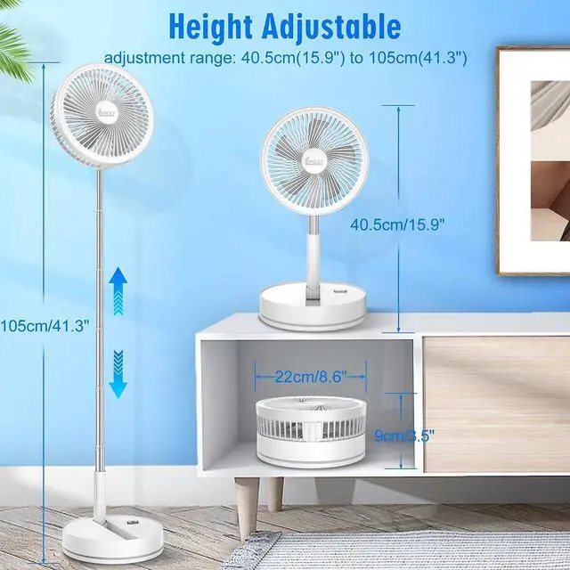 Alt view image 12 of 14 - Portable Foldable Rechargeable Oscillating Fan - 8.6" 8000mah Battery Operated USB C Small Fan Remote, Quiet Table Desk Fan Folding Standing Pedestal Fans for Bedroom Rome Office Camping Travel