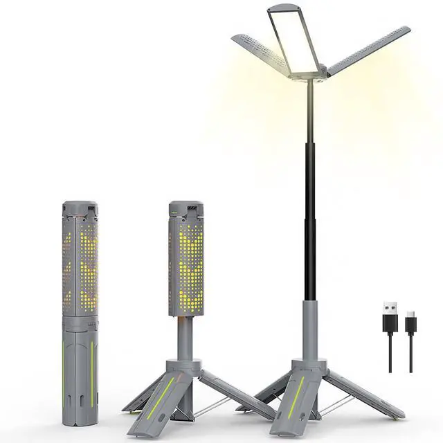 Alt view image 8 of 14 - 40" Telescopic Camping Lights with Stand, 8000mAh Rechargeable LED Work Light & Camp Lantern, 1000LM Portable Tripod Lamp, 20H Runtime for Power Outages, Survival Gear and Camping Essentials