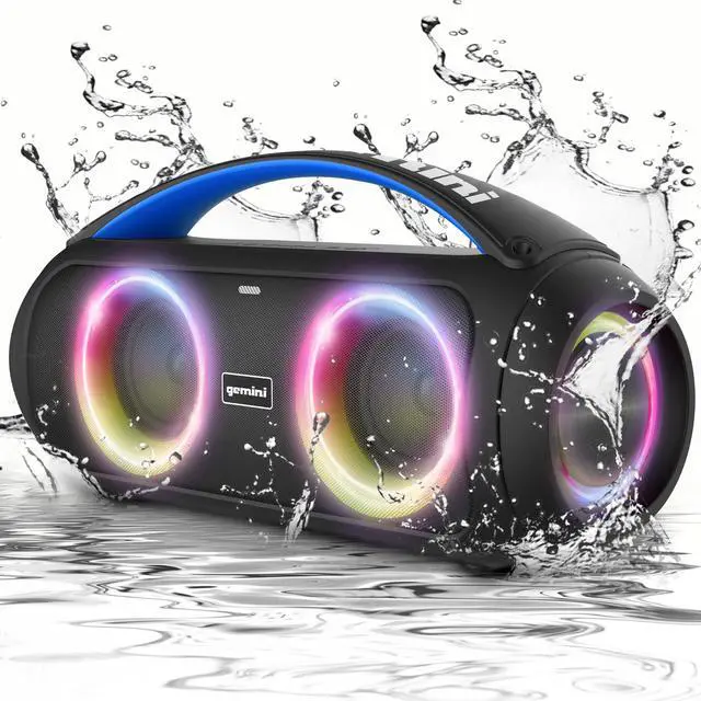 Alt view image 8 of 14 - Portable Bluetooth Boombox Speaker with Deep Bass, LED Party Lights, FM Radio, USB, Mic Input & 7-Hour Battery Rechargeable Wireless Speaker for Travel, Gym, or Home Use (GGO-230L)