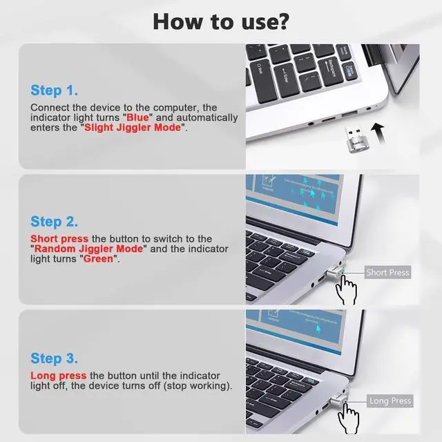 Alt view image 13 of 14 - Mouse Jiggler Undetectable Metal USB Mouse Mover with Switch Button, Automatic Mini Mouse Shaker with 2 Jiggle Modes, Plug and Play, Keep Computer/Laptop Awake, Silver, 2 PCS
