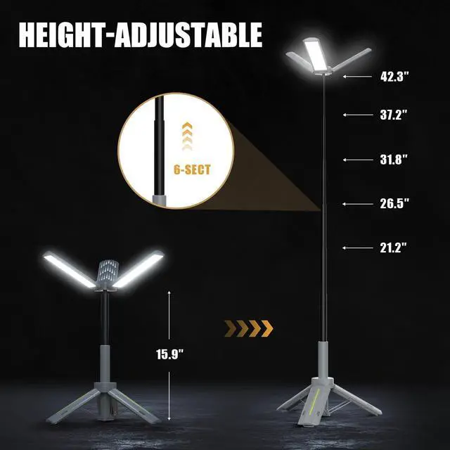 Alt view image 11 of 14 - 40" Telescopic Camping Lights with Stand, 8000mAh Rechargeable LED Work Light & Camp Lantern, 1000LM Portable Tripod Lamp, 20H Runtime for Power Outages, Survival Gear and Camping Essentials