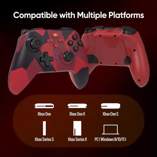 Alt view image 10 of 14 - Wireless Controller for Xbox one/Series X|S/Windows 10/11, 2.4GHz Gaming Gamepad with Hall Effect Joystick, Back Button, Marco/Turbo/Dual Vibration, 3.5mm Audio Jack (Red)