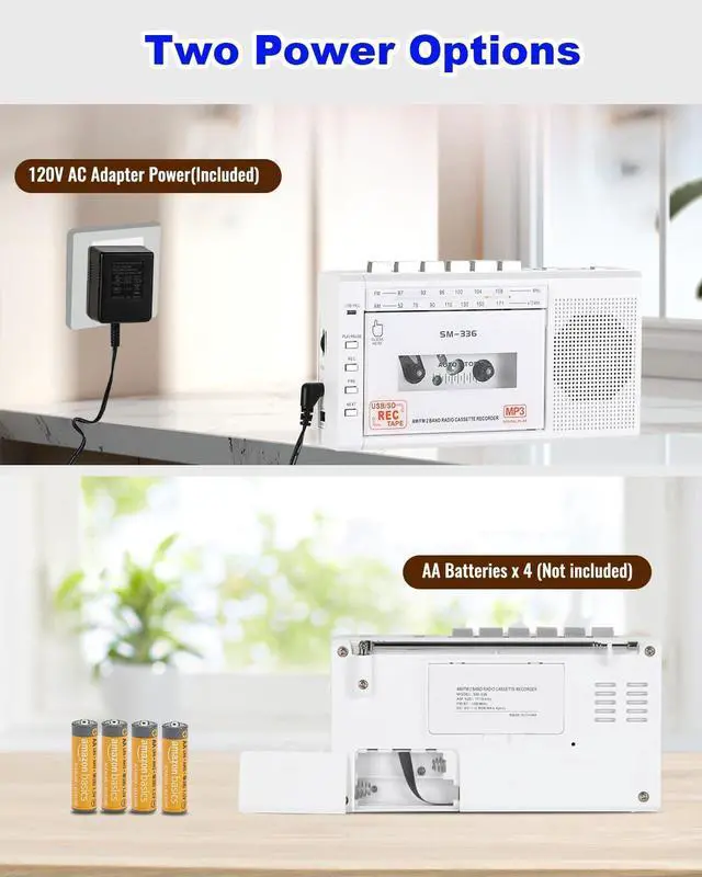 Alt view image 13 of 14 - Portable Cassette Tape Player to Digital Converter via USB/SD Card, Record to Cassette/U Disk/SD Card via Mic, Power by AC or AA Battery, Portable Cassette Recorder with Speaker and Headphone Jack