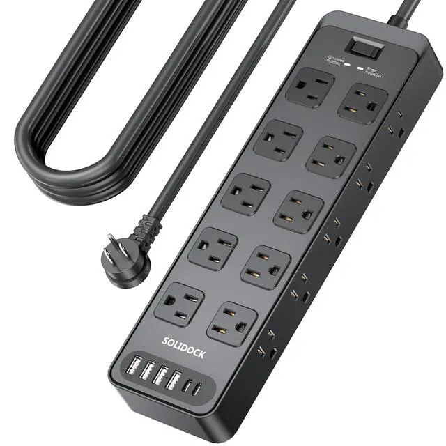 Alt view image 8 of 14 - 20 Outlet Power Strip with USB C,6Ft Extension Cord with Multiple Outlets, 2700 Joules Surge Protector,1875W/15A, ETL Listed for Home Office Dorm Gaming