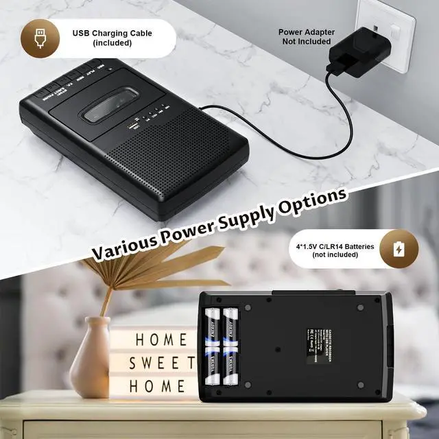 Alt view image 11 of 12 - Cassette Player Recorder & Converter,Recording to USB/Tape from Mic, Convert Tapes to WAV Digital via USB Drive, Portable Tape Player with Collar Mic, Retractable Handle, 3.5MM Earphone Jack, REM Port