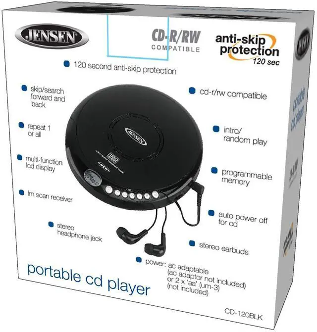 Alt view image 13 of 14 - Portable CD-120 Portable Personal CD Player Compact 120 SEC Anti-Skip CD Player Lightweight & Shockproof Music Disc Player & FM Radio Pro Sport-Earbuds for Kids & Adults (Black)