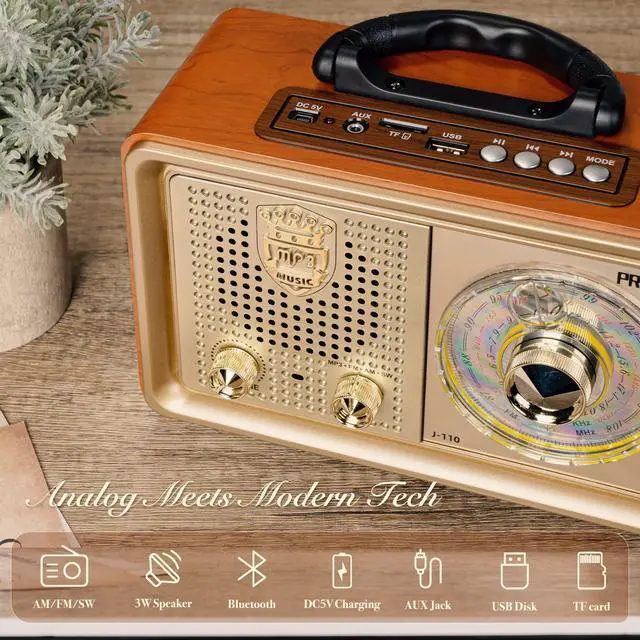 Alt view image 10 of 12 - J-110 Radio Portable AM FM,Transistor Radios Plug in Wall AC Power&Battery Powered&Rechargeable Radio for Emergency Use,Vintage Radios with Bluetooth Support AUX USB Player,Gift for Dad and Mom