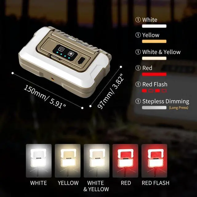 Alt view image 13 of 14 - 1500LM Folding Portable LED Camping Lantern, Rechargeable Camping Light,USB-C Work Light,5 Modes 3 Light Sources,1/4" Screw Adapter Tent Lights,Floodlight for Hiking,Power Outages,Garage,Job Lighting
