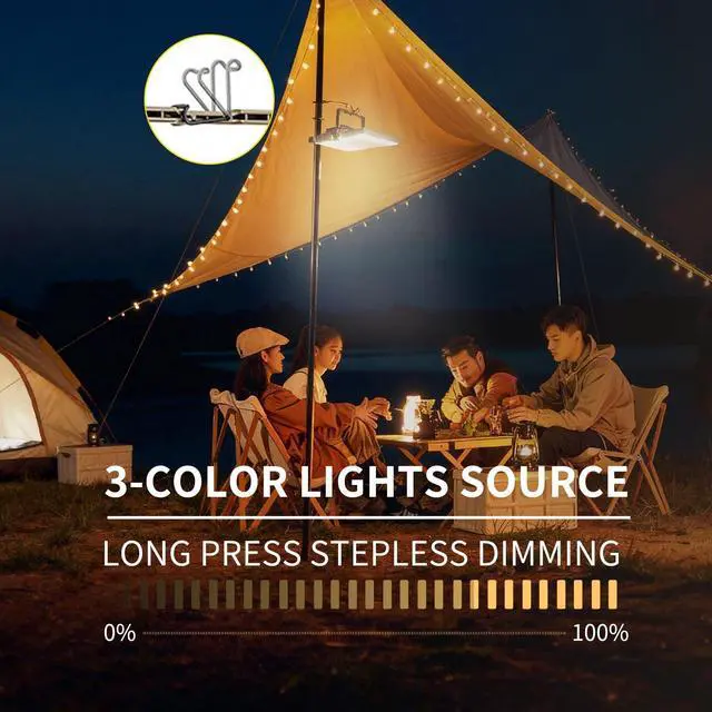 Alt view image 14 of 14 - 1500LM Folding Portable LED Camping Lantern, Rechargeable Camping Light,USB-C Work Light,5 Modes 3 Light Sources,1/4" Screw Adapter Tent Lights,Floodlight for Hiking,Power Outages,Garage,Job Lighting